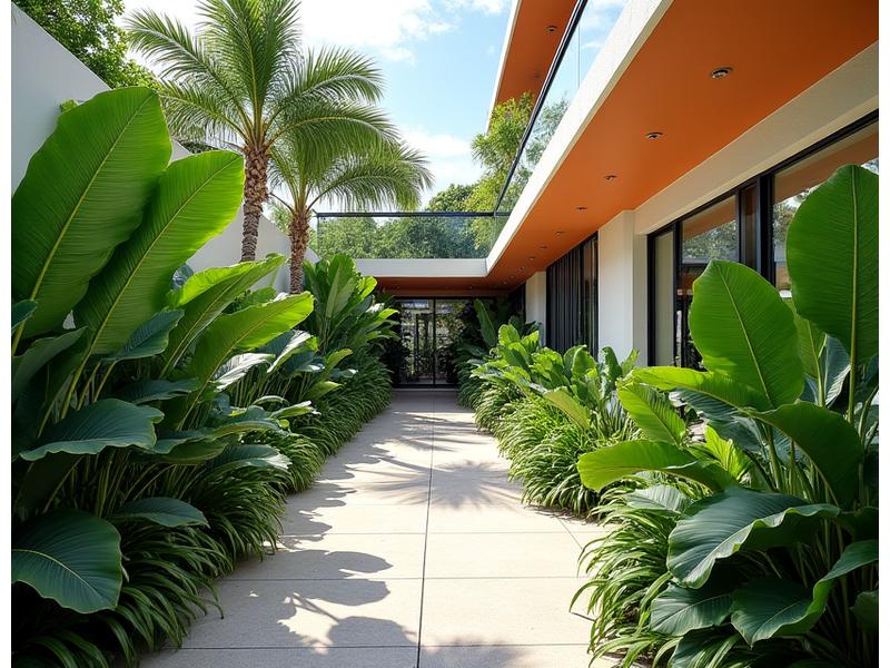 Lush, hurricane-resistant native plant garden thriving in a modern Miami home, showcasing sustainable landscaping