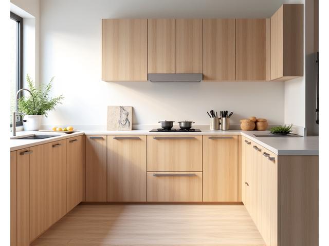 Modern kitchen cabinetry made from certified sustainably harvested wood, with clean lines and a warm, inviting finish